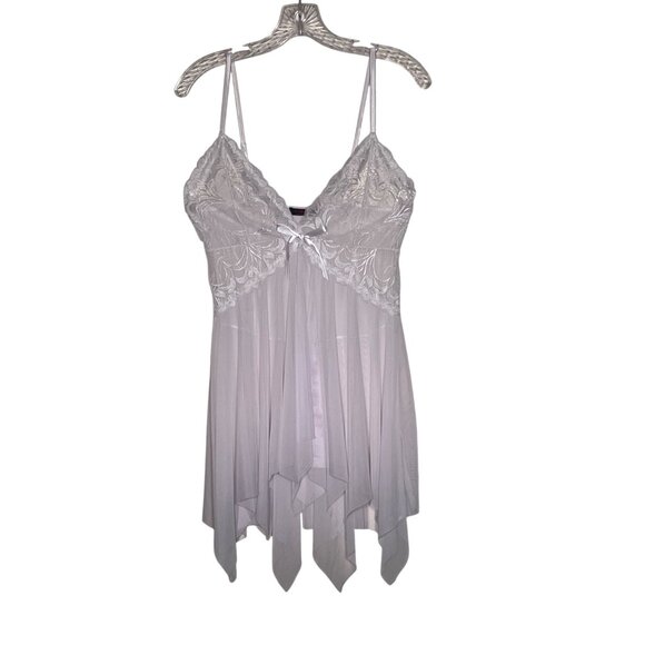 Avidlove M White Lace Babydoll Lingerie Adj Straps Satin Bow Sheer Mesh Skirt - Picture 7 of 15